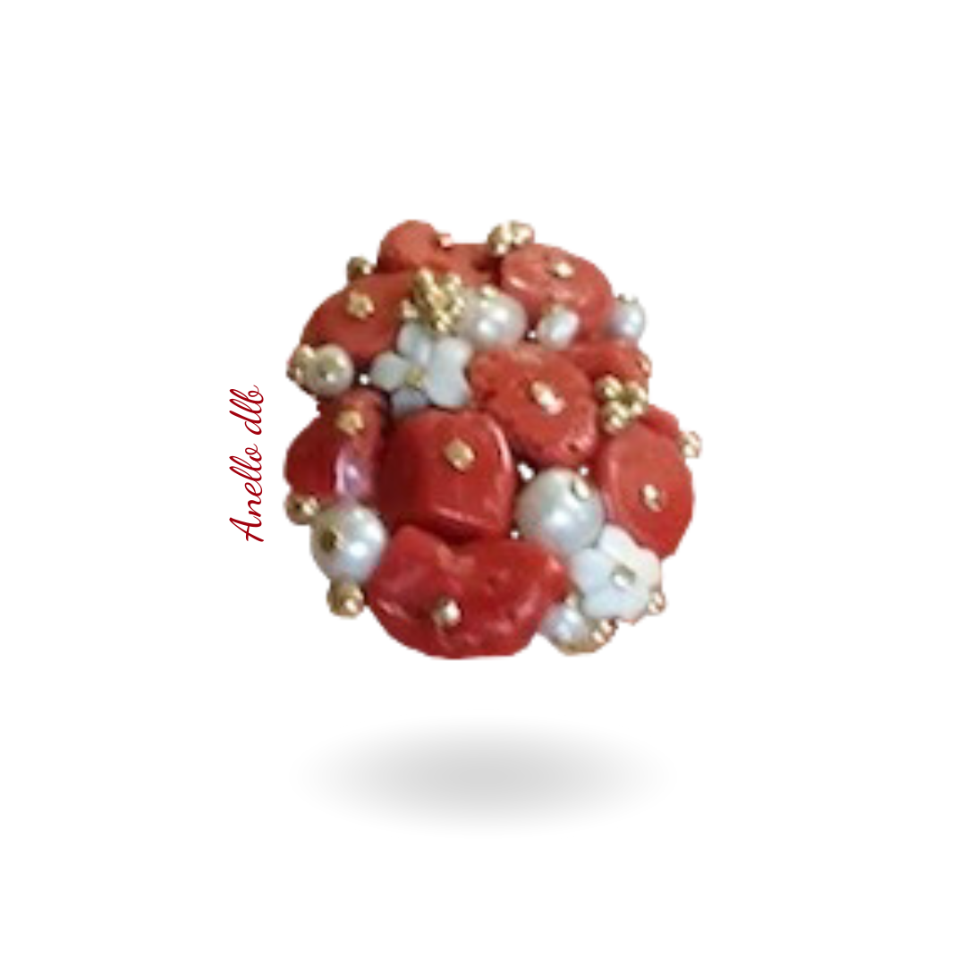 anello-artigianale-corallo-perle-fiori-di-conchiglia