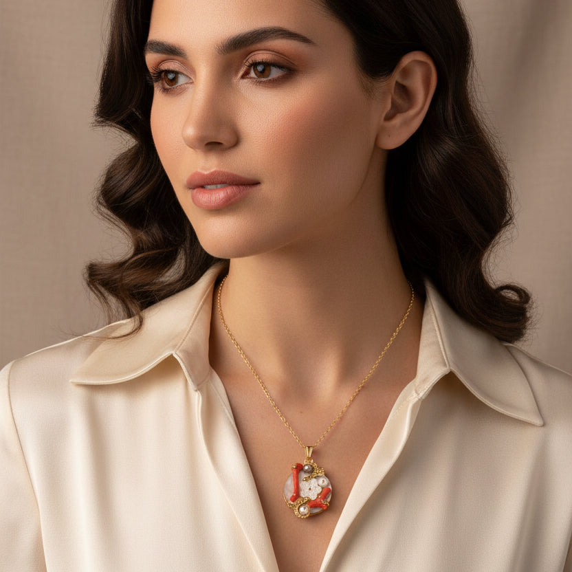 ciondolo-artigianale-madreperla-corallo-perle-stella-marina