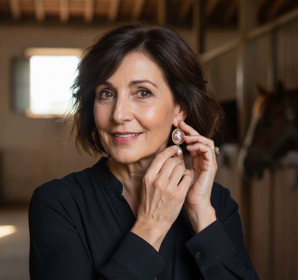 orecchini-artigianali-donna-argento-cammeo-di-conchiglia-cavallo-inciso-perle