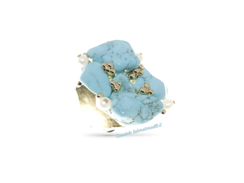 anello-artigianale-donna-argento-turchese-perle