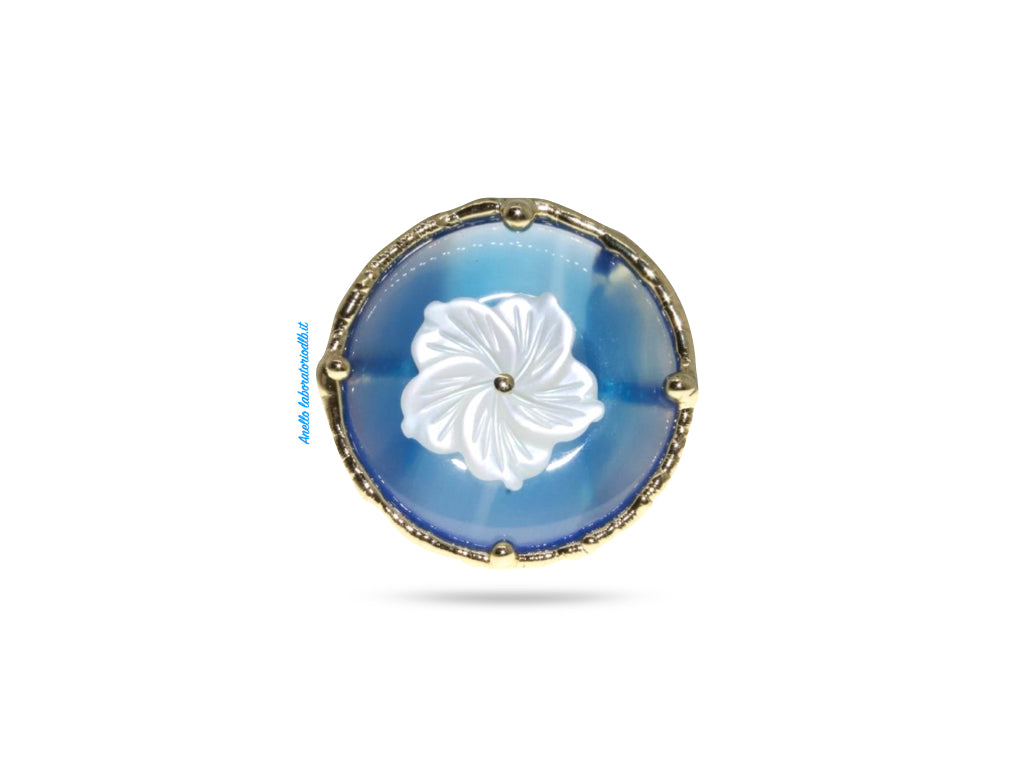 anello-artigianale-donna-argento-agata-blu-fiore-di-madreperla