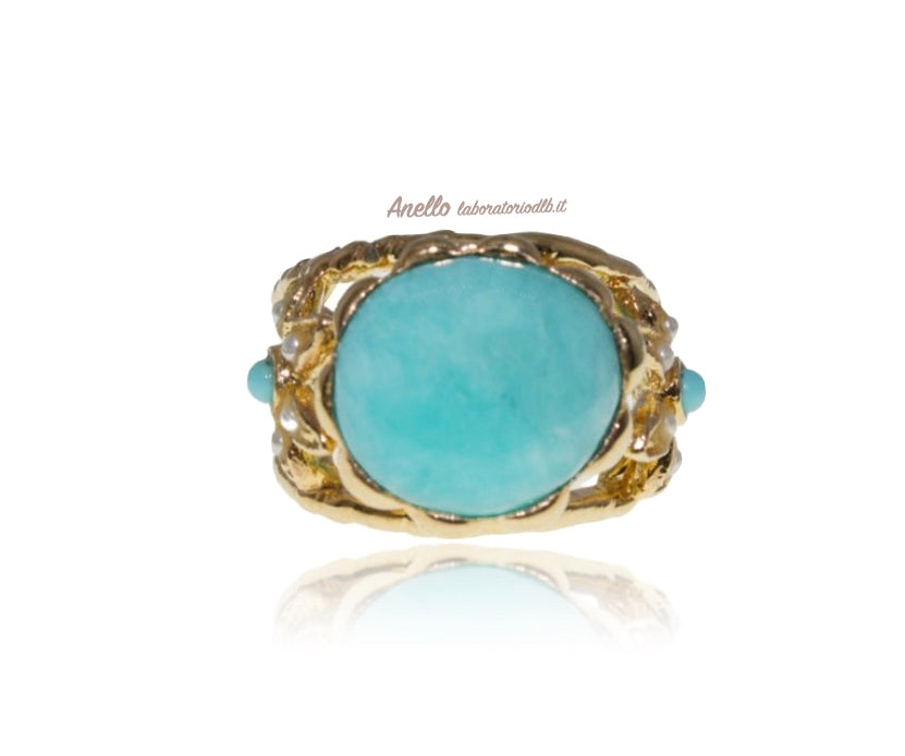 anello-artigianale-pietra blu-perline-laboratoriodlb