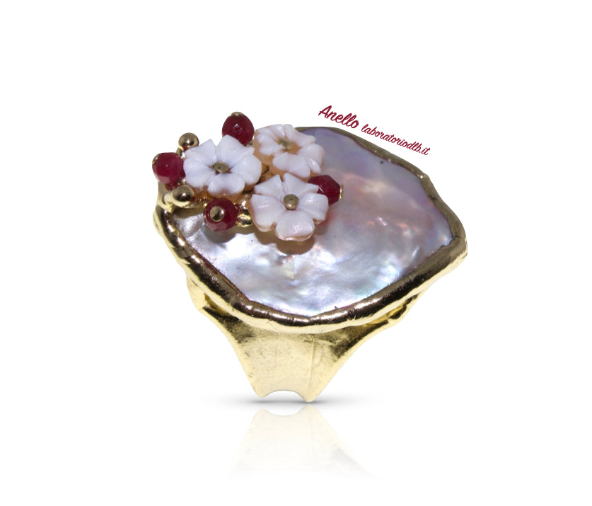 Bouquet divina-perla-fiori di conchiglia-pietre