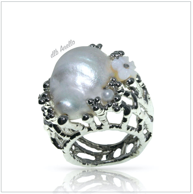 anello-artigianale-perla-fiore-lega ecologica-frenickel-laboratoriodlb