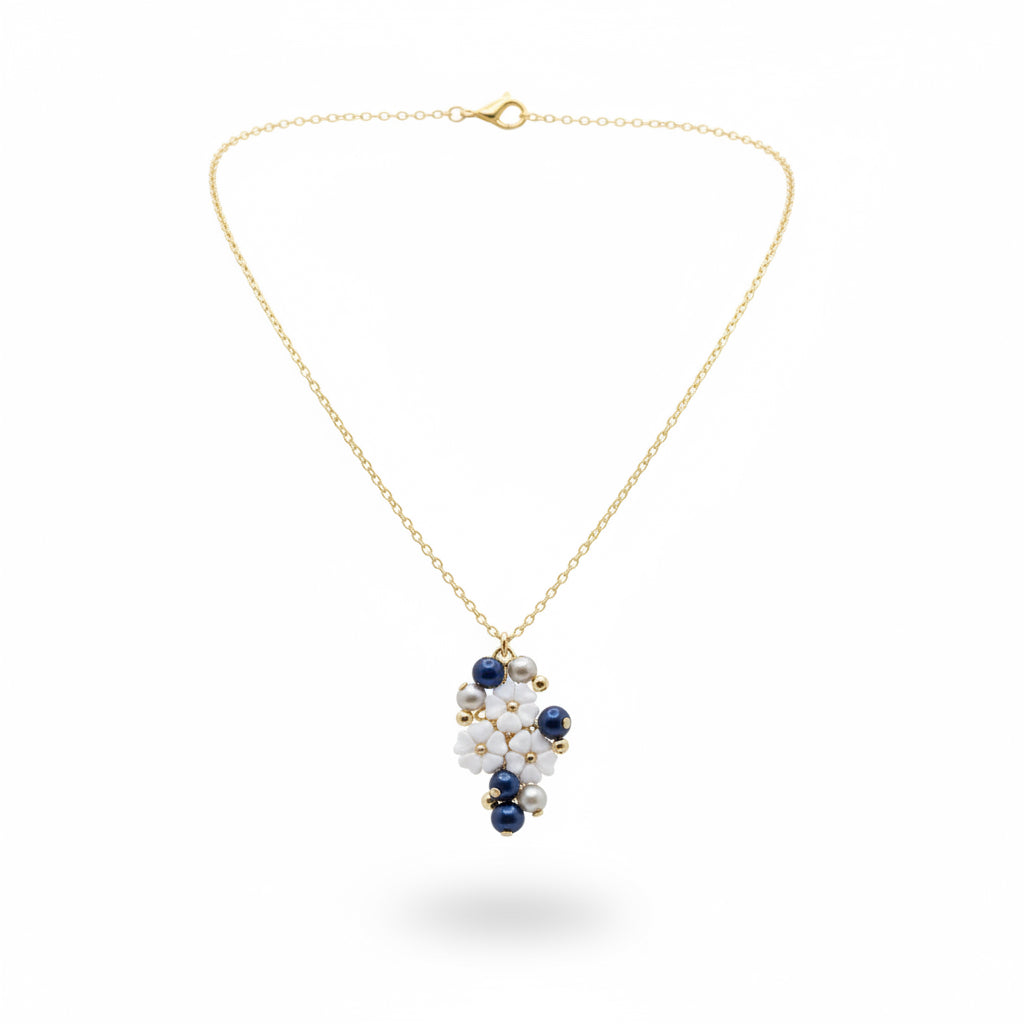 collana-artigianale-bouquet armonico-perline-iolite-fiori conchiglia-laboratoriodlb