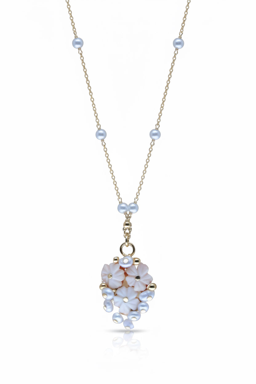 collana-artigianale-fiore conchiglia-perle-bouquet romantico-laboratoriodlb