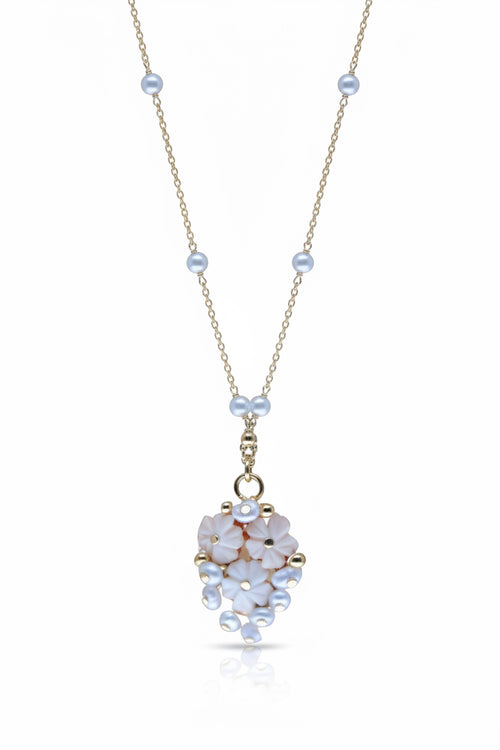 collana-artigianale-fiore conchiglia-perle-bouquet romantico-laboratoriodlb