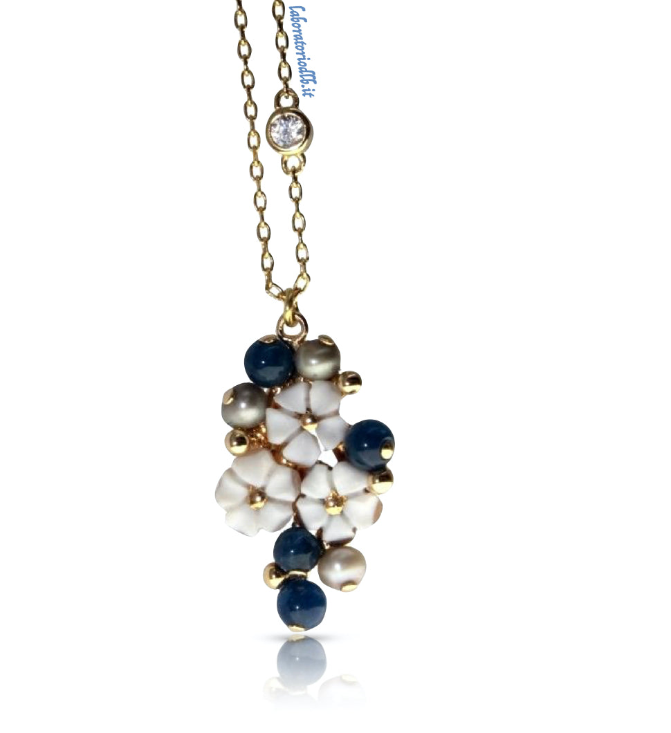 collana-artigianale-perline-iolite-fiori conchiglia-bouquet armonico-laboratoriodlb