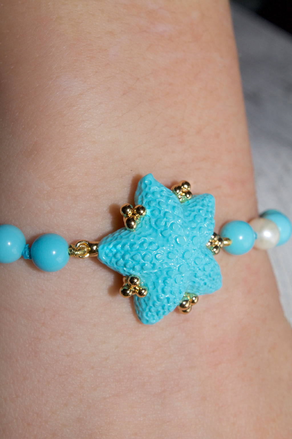 bracciale-artigianale-donna-argento-stella-e-pietre-pasta-turchese-perle  Modifica testo alternativo